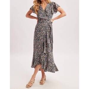 NEW BLUIVY floral ruffled wrap dress in navy